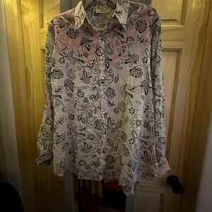 Vintage GOA Chic Floral Button-Down Shirt in Pink and White